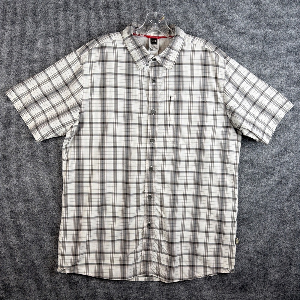 The North Face Button Up Shirt Men Large Gray Plaid Hiking Outdoors Nylon